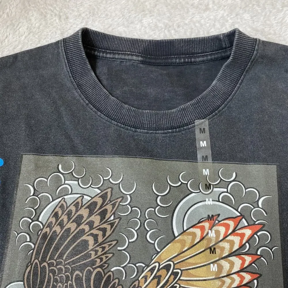 Men's Acid Wash Graphic Long Sleeve T-Shirt Medium Black Japanese Grunge NEW - Picture 4 of 8
